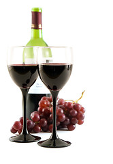 Image showing Red wine and grapes