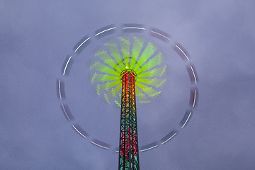 Image showing Danger carousel - big wheel in motion at night