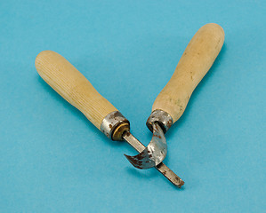 Image showing pair chisel graver carve tools on blue 