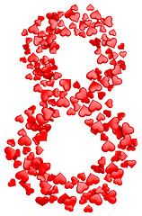 Image showing digit eight consisting of red hearts for March 8