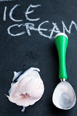 Image showing Strawberry ice cream and scoop