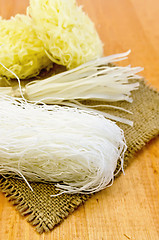 Image showing Noodles rice different on burlap