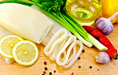 Image showing Squid with vegetables and oil