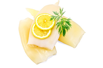 Image showing Squid cleaned with dill and lemon