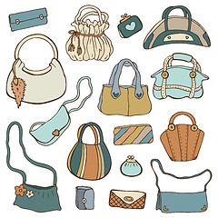 Image showing Women's handbags. Hand drawn Vector Set