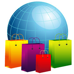 Image showing World globe with shopping bags