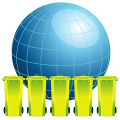 Image showing Earth globe with garbage bin