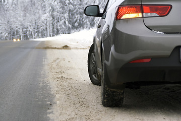 Image showing Car on the forest road in winter