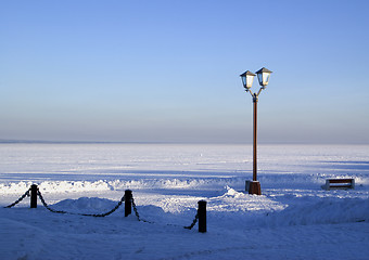 Image showing Snowy pier of Onego lake in Russia