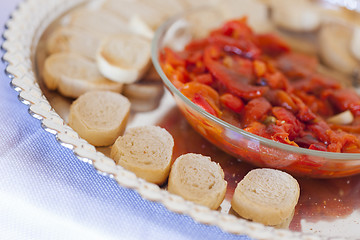 Image showing Sourdough Slices and Peppers on Tray