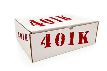 Image showing White Box with 401K on Sides Isolated