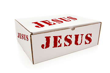 Image showing White Box with Jesus on Sides Isolated