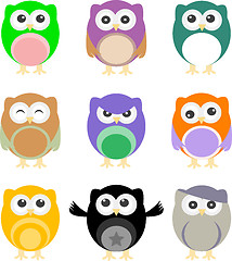 Image showing illustration of colorful cartoon owls set