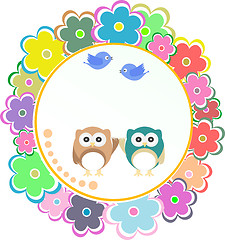 Image showing Background with owl, flowers and birds