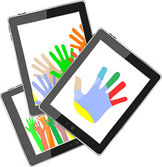 Image showing touch tablet pc computer modern technology with hands