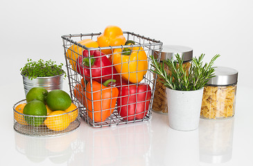 Image showing Colorful food ingredients on white background