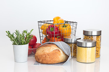 Image showing Bread, pasta, millet, vegetables and rosemary