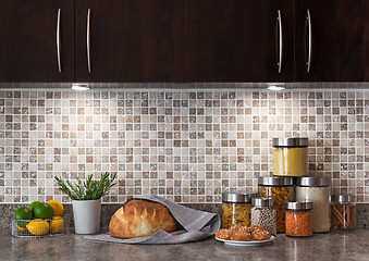 Image showing Food ingredients in a kitchen with cozy lighting