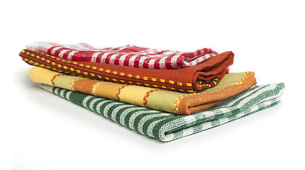 Image showing Colorful kitchen towels white isolated