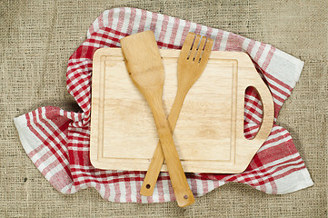 Image showing Cross wooden fork and spoon
