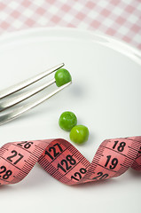 Image showing Plate with peas and centimeter measure