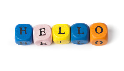 Image showing Word hello on multicolored wooden cubes