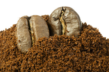 Image showing Coffee beans and ground coffee