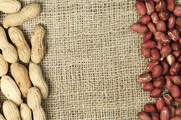 Image showing Closeup Peanuts on burlap