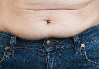 Image showing Woman pinching fat from her abdomen