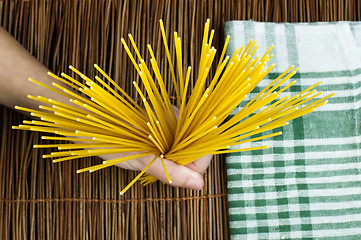 Image showing Female hand holding spaghetti