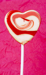 Image showing Pink lollipop heart-shaped