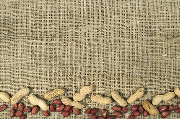 Image showing Closeup Peanuts on burlap