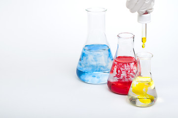 Image showing Laboratory equipment and color chemicals