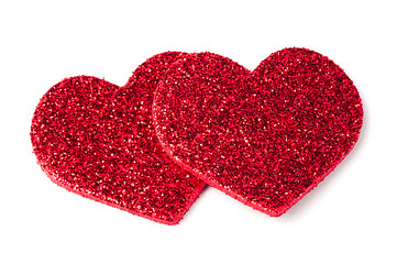 Image showing Red shiny hearts on white background