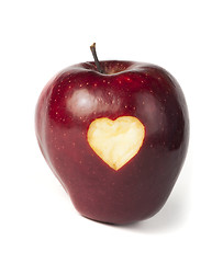 Image showing Heart shape closeup carved in apple