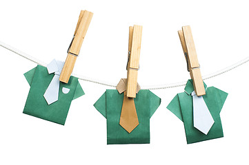 Image showing Origami shirts on rope