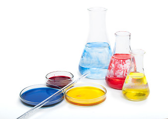 Image showing Laboratory equipment and color chemicals