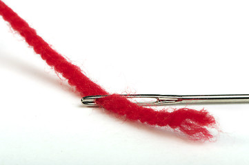 Image showing Sewing needle and red thread