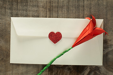 Image showing Red hearts and white envelope 