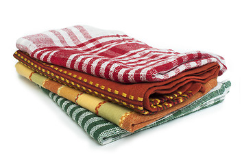 Image showing Colorful kitchen towels white isolated