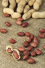 Image showing Closeup Peanuts on burlap