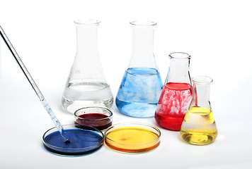 Image showing Laboratory equipment and color chemicals