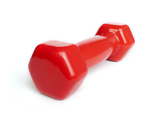 Image showing Red dumbbell white isolated