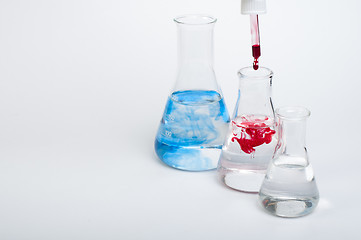 Image showing Laboratory equipment and color chemicals