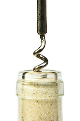 Image showing A bottle of white wine and a corkscrew