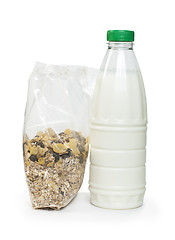 Image showing Muesli breakfast in package and bottle milk