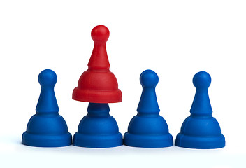 Image showing Red and blue game pawns white isolated