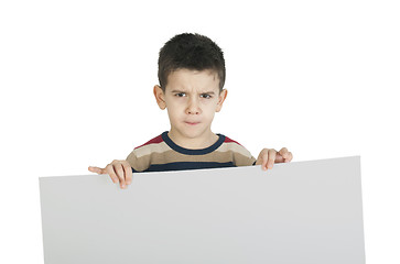 Image showing Little boy holding a whiteboard