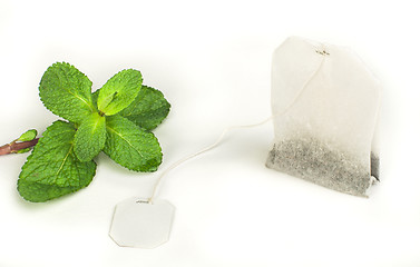 Image showing Tea bag and fresh mint