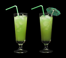 Image showing Green cocktail with cubes ice
